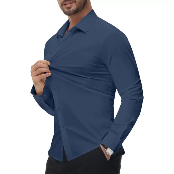 Alimens &amp; Gentle Men's Dress Shirts 16-Way Stretch Slim Fit Long Sleeve Button Down Shirts Wrinkle Free Traveler Shirts
