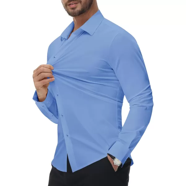Alimens &amp; Gentle Men's Dress Shirts 16-Way Stretch Slim Fit Long Sleeve Button Down Shirts Wrinkle Free Traveler Shirts