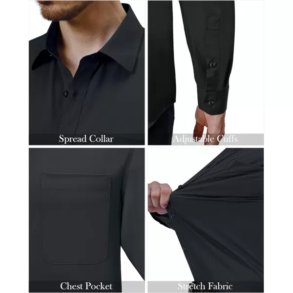 Alimens &amp; Gentle Mens Dress Shirts 4-Way Stretch Long Sleeve Collared Casual Solid Wedding Dating Button Down Shirt