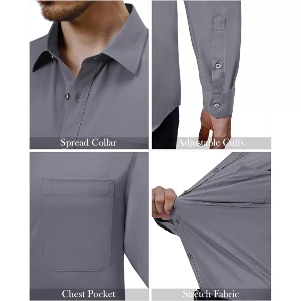 Alimens &amp; Gentle Mens Dress Shirts 4-Way Stretch Long Sleeve Collared Casual Solid Wedding Dating Button Down Shirt