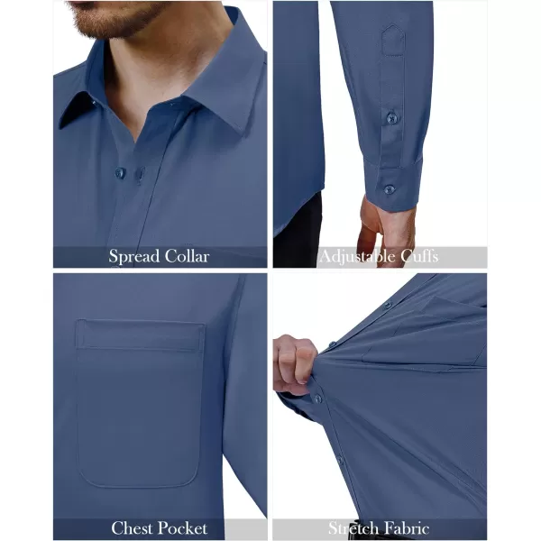 Alimens &amp; Gentle Mens Dress Shirts 4-Way Stretch Long Sleeve Collared Casual Solid Wedding Dating Button Down Shirt