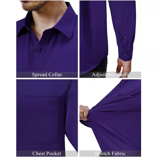 Alimens &amp; Gentle Mens Dress Shirts 4-Way Stretch Long Sleeve Collared Casual Solid Wedding Dating Button Down Shirt