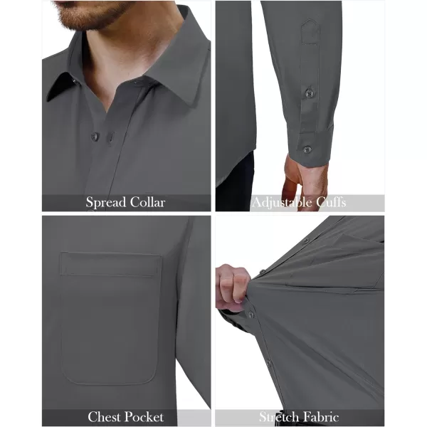 Alimens &amp; Gentle Mens Dress Shirts 4-Way Stretch Long Sleeve Collared Casual Solid Wedding Dating Button Down Shirt