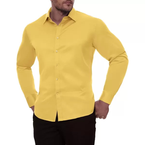 Alimens &amp; Gentle Men's Dress Shirts Long Sleeve Stretch Wrinkle-Free Solid Business Formal Casual Button Down Shirt