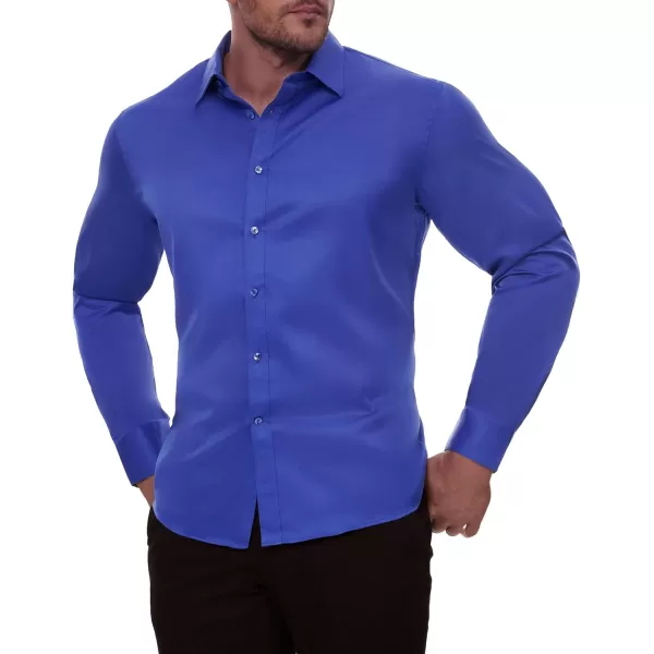 Alimens &amp; Gentle Men's Dress Shirts Long Sleeve Stretch Wrinkle-Free Solid Business Formal Casual Button Down Shirt