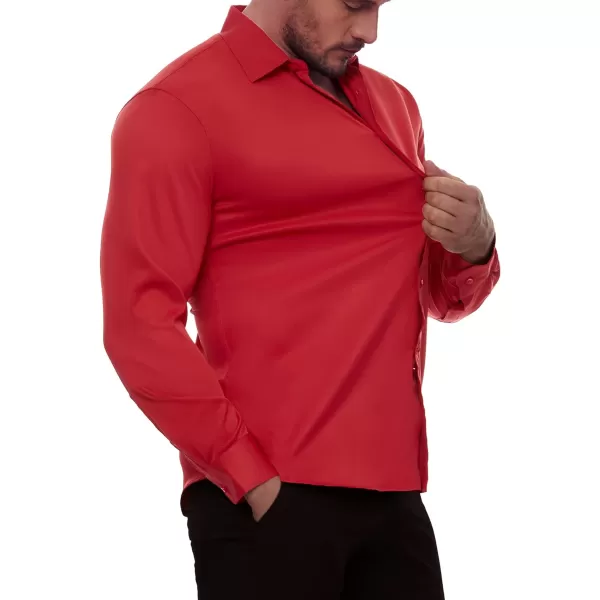 Alimens &amp; Gentle Men's Dress Shirts Long Sleeve Stretch Wrinkle-Free Solid Business Formal Casual Button Down Shirt