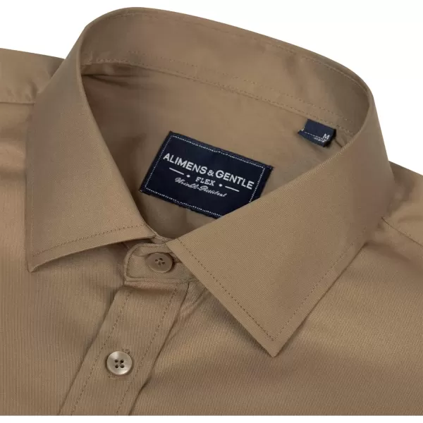 Alimens &amp; Gentle Men's Dress Shirts Long Sleeve Stretch Wrinkle-Free Solid Business Formal Casual Button Down Shirt