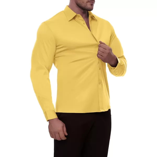 Alimens &amp; Gentle Men's Dress Shirts Long Sleeve Stretch Wrinkle-Free Solid Business Formal Casual Button Down Shirt
