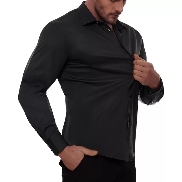 Alimens &amp; Gentle Men's Dress Shirts Long Sleeve Stretch Wrinkle-Free Solid Business Formal Casual Button Down Shirt