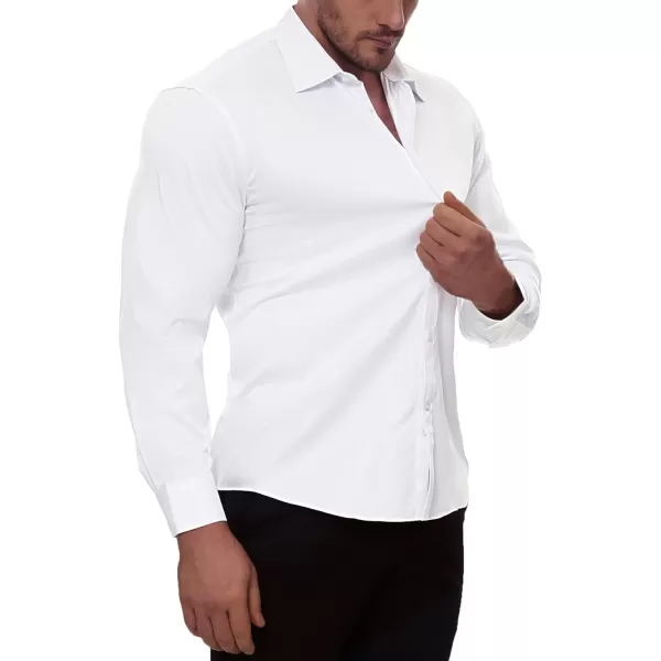 Alimens &amp; Gentle Men's Dress Shirts Long Sleeve Stretch Wrinkle-Free Solid Business Formal Casual Button Down Shirt