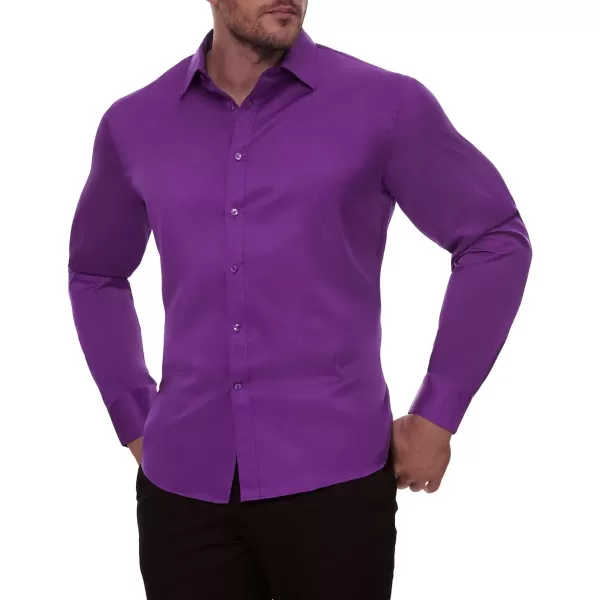 Alimens &amp; Gentle Men's Dress Shirts Long Sleeve Stretch Wrinkle-Free Solid Business Formal Casual Button Down Shirt
