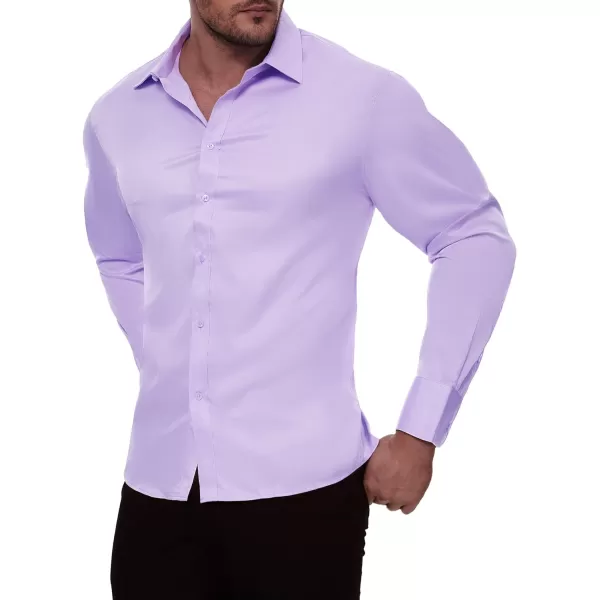 Alimens &amp; Gentle Men's Dress Shirts Long Sleeve Stretch Wrinkle-Free Solid Business Formal Casual Button Down Shirt