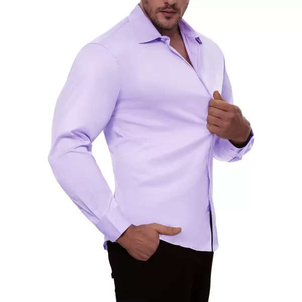 Alimens &amp; Gentle Men's Dress Shirts Long Sleeve Stretch Wrinkle-Free Solid Business Formal Casual Button Down Shirt
