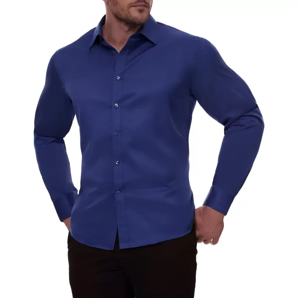 Alimens &amp; Gentle Men's Dress Shirts Long Sleeve Stretch Wrinkle-Free Solid Business Formal Casual Button Down Shirt