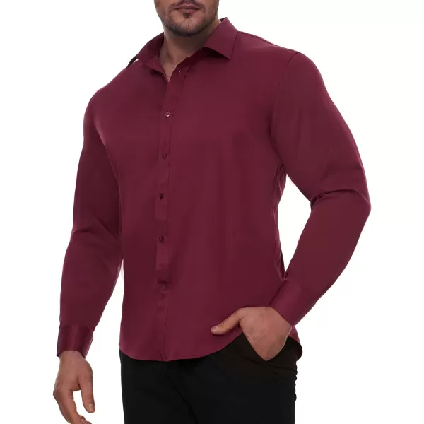 Alimens &amp; Gentle Men's Dress Shirts Long Sleeve Stretch Wrinkle-Free Solid Business Formal Casual Button Down Shirt