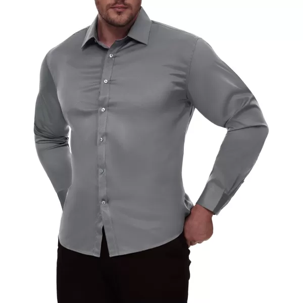 Alimens &amp; Gentle Men's Dress Shirts Long Sleeve Stretch Wrinkle-Free Solid Business Formal Casual Button Down Shirt