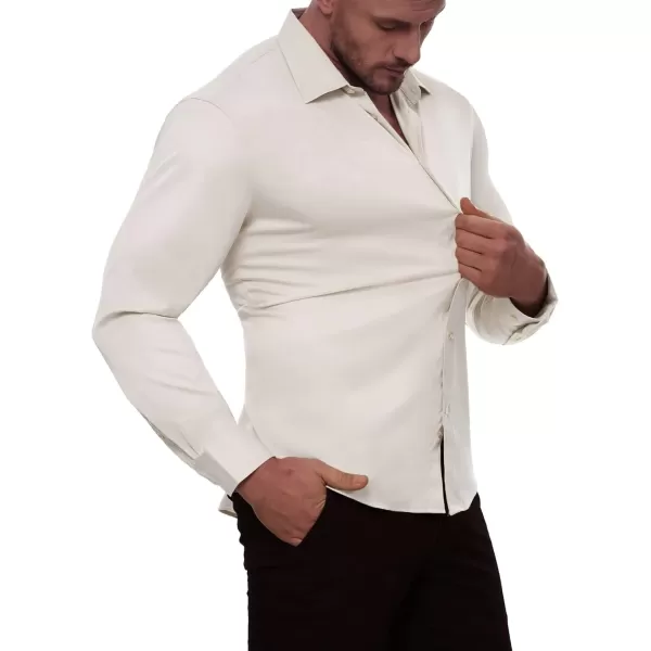Alimens &amp; Gentle Men's Dress Shirts Long Sleeve Stretch Wrinkle-Free Solid Business Formal Casual Button Down Shirt