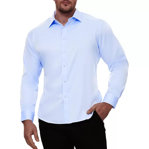 Alimens &amp; Gentle Men's Dress Shirts Long Sleeve Stretch Wrinkle-Free Solid Business Formal Casual Button Down Shirt