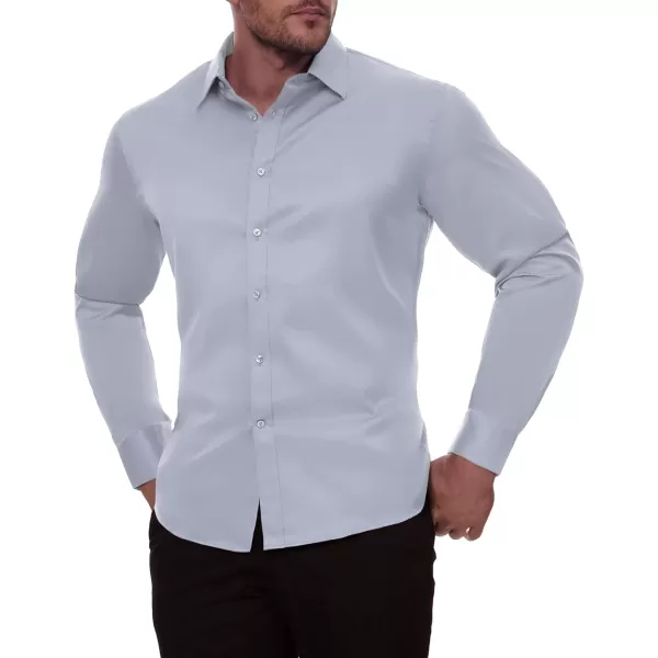 Alimens &amp; Gentle Men's Dress Shirts Long Sleeve Stretch Wrinkle-Free Solid Business Formal Casual Button Down Shirt