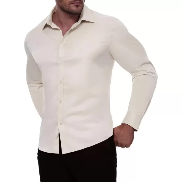 Alimens &amp; Gentle Men's Dress Shirts Long Sleeve Stretch Wrinkle-Free Solid Business Formal Casual Button Down Shirt