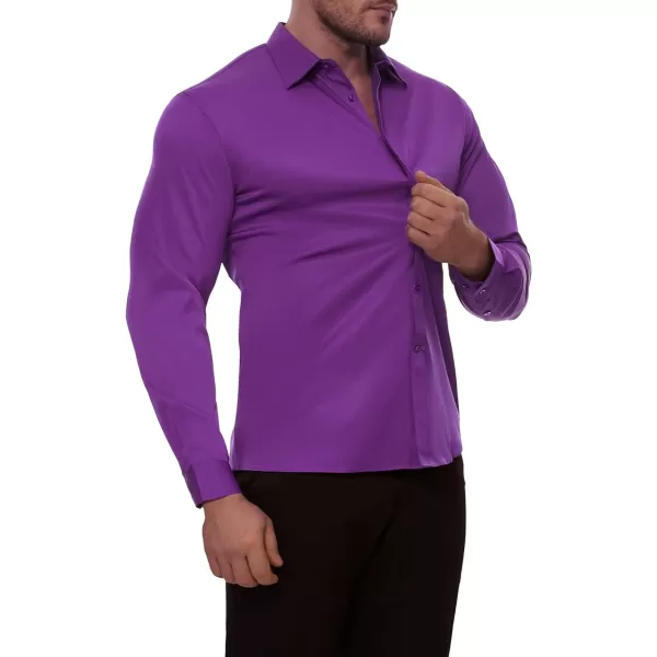 Alimens &amp; Gentle Men's Dress Shirts Long Sleeve Stretch Wrinkle-Free Solid Business Formal Casual Button Down Shirt