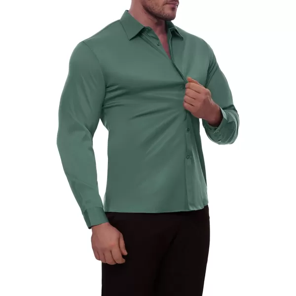 Alimens &amp; Gentle Men's Dress Shirts Long Sleeve Stretch Wrinkle-Free Solid Business Formal Casual Button Down Shirt