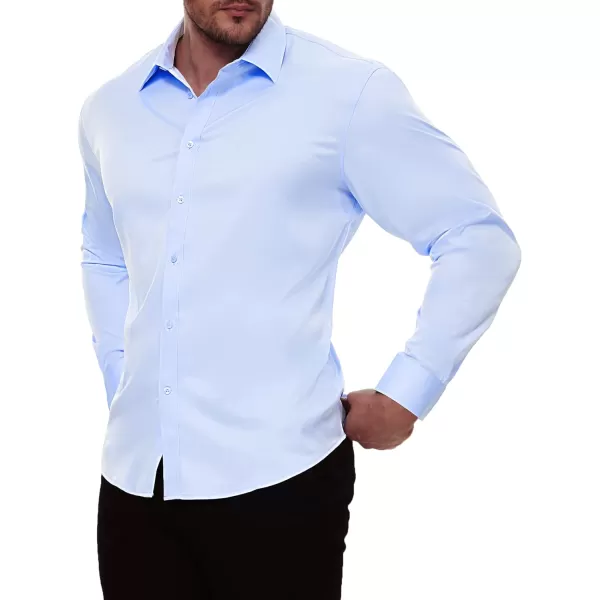 Alimens &amp; Gentle Men's Dress Shirts Long Sleeve Stretch Wrinkle-Free Solid Business Formal Casual Button Down Shirt
