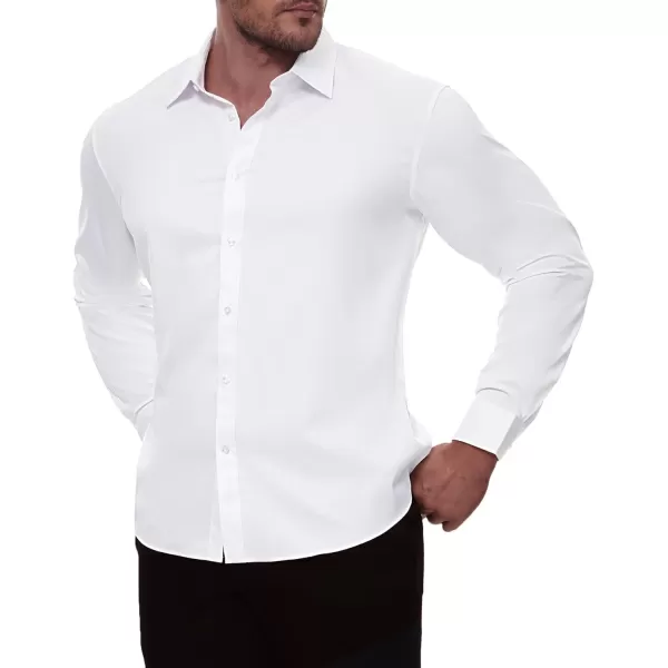 Alimens &amp; Gentle Men's Dress Shirts Long Sleeve Stretch Wrinkle-Free Solid Business Formal Casual Button Down Shirt