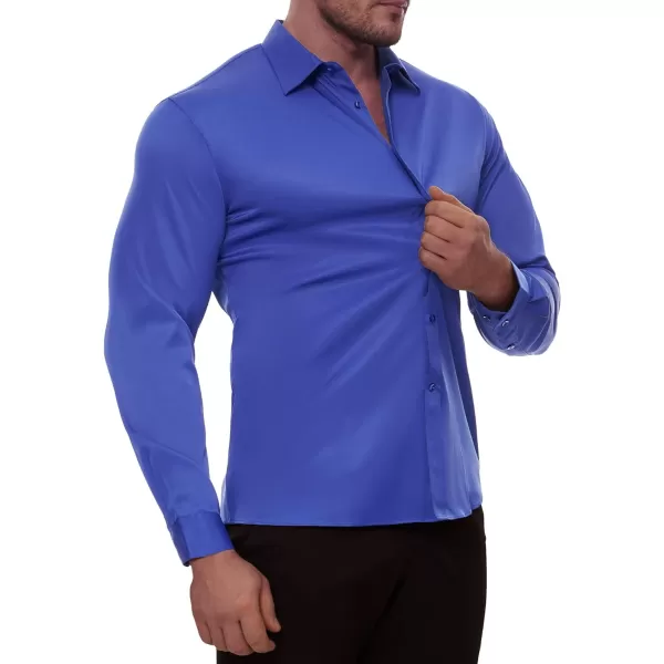 Alimens &amp; Gentle Men's Dress Shirts Long Sleeve Stretch Wrinkle-Free Solid Business Formal Casual Button Down Shirt