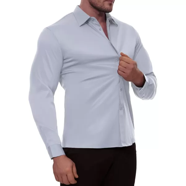 Alimens &amp; Gentle Men's Dress Shirts Long Sleeve Stretch Wrinkle-Free Solid Business Formal Casual Button Down Shirt
