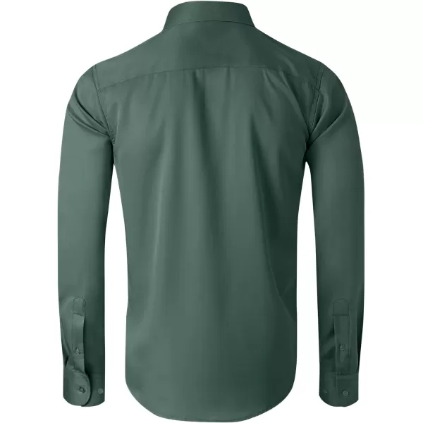Alimens &amp; Gentle Men's Dress Shirts Long Sleeve Wrinkle-Free Stretch Shirts Solid Formal Button Down Shirt with Pocket