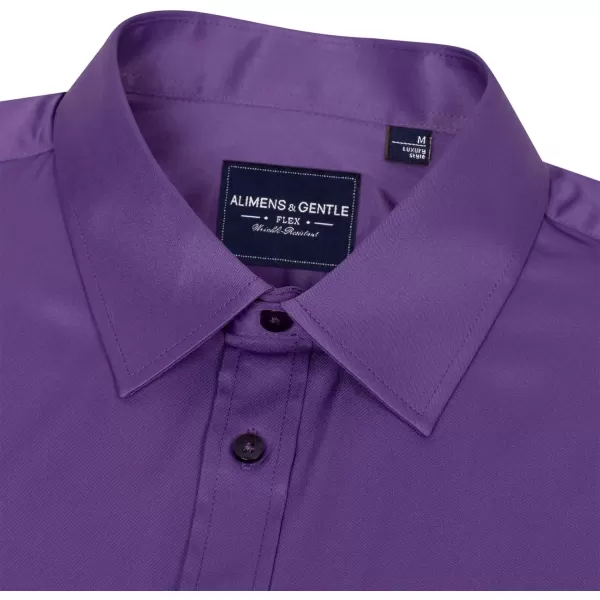 Alimens &amp; Gentle Men's Dress Shirts Long Sleeve Wrinkle-Free Stretch Shirts Solid Formal Button Down Shirt with Pocket