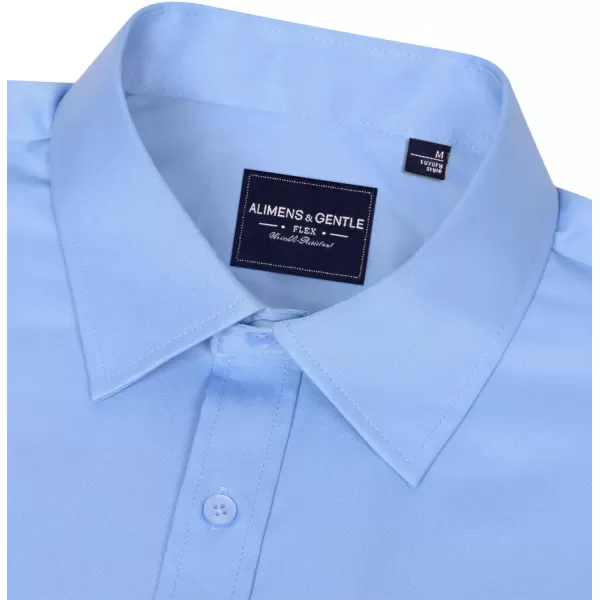 Alimens &amp; Gentle Men's Dress Shirts Long Sleeve Wrinkle-Free Stretch Shirts Solid Formal Button Down Shirt with Pocket