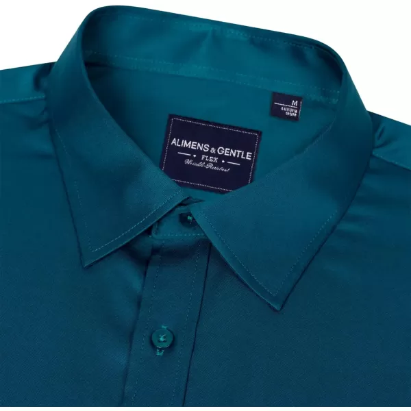 Alimens &amp; Gentle Men's Dress Shirts Long Sleeve Wrinkle-Free Stretch Shirts Solid Formal Button Down Shirt with Pocket