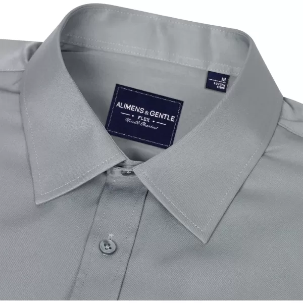Alimens &amp; Gentle Men's Dress Shirts Long Sleeve Wrinkle-Free Stretch Shirts Solid Formal Button Down Shirt with Pocket