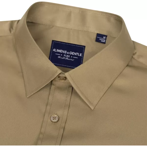 Alimens &amp; Gentle Men's Dress Shirts Long Sleeve Wrinkle-Free Stretch Shirts Solid Formal Button Down Shirt with Pocket