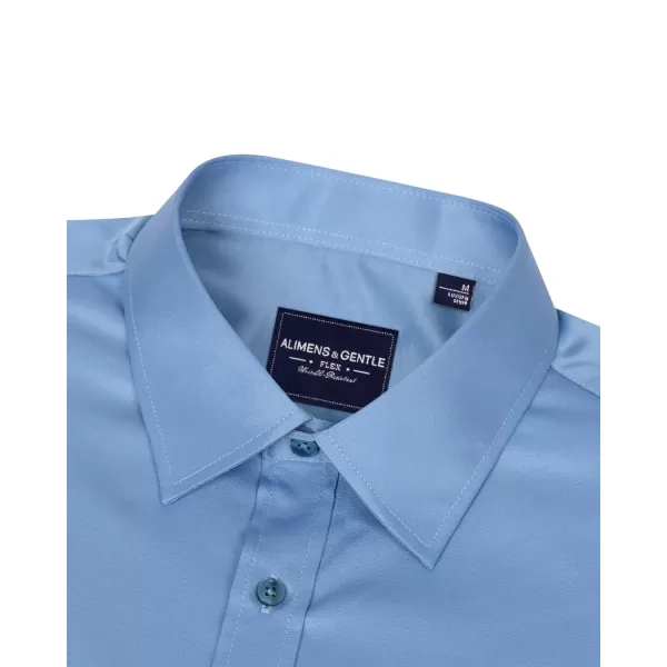 Alimens &amp; Gentle Men's Dress Shirts Long Sleeve Wrinkle-Free Stretch Shirts Solid Formal Button Down Shirt with Pocket