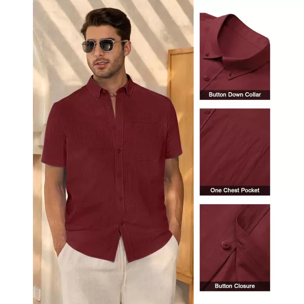 Alimens &amp; Gentle Mens Linen Shirt Short Sleeve Casual Cotton Button Down Shirts Collared Summer Beach Shirts