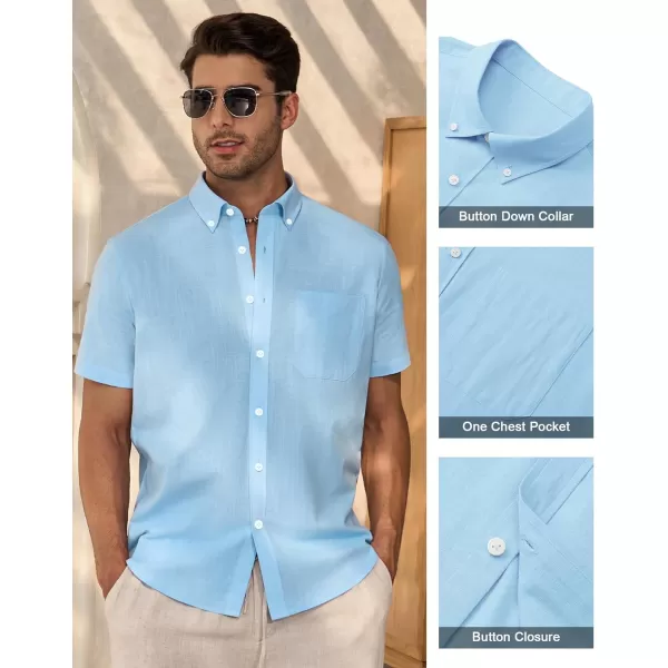 Alimens &amp; Gentle Mens Linen Shirt Short Sleeve Casual Cotton Button Down Shirts Collared Summer Beach Shirts