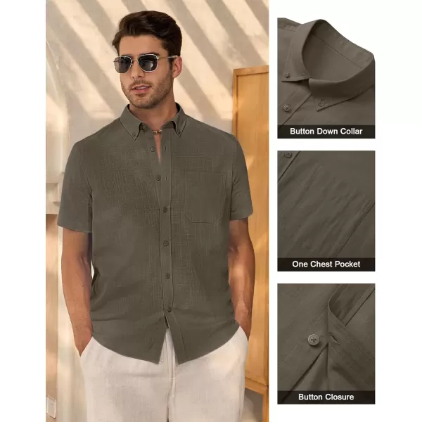 Alimens &amp; Gentle Mens Linen Shirt Short Sleeve Casual Cotton Button Down Shirts Collared Summer Beach Shirts
