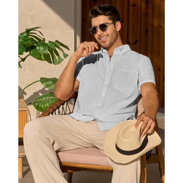 Alimens &amp; Gentle Mens Linen Shirt Short Sleeve Casual Cotton Button Down Shirts Collared Summer Beach Shirts