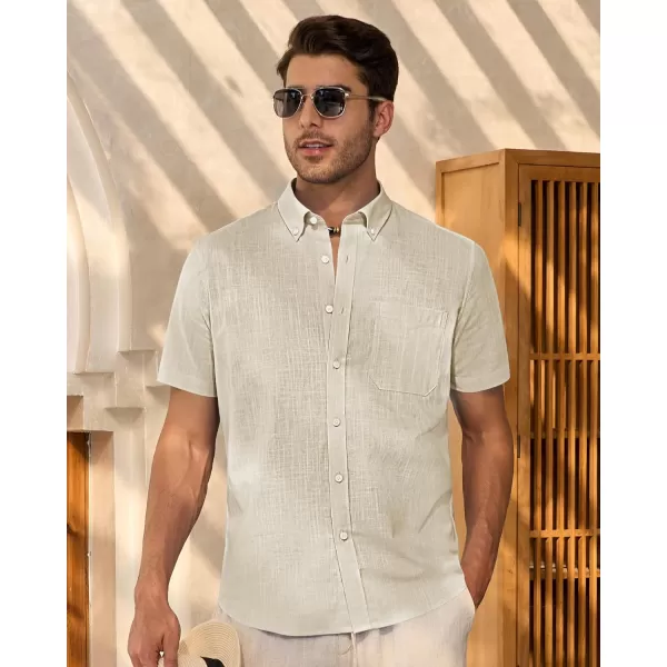 Alimens &amp; Gentle Mens Linen Shirt Short Sleeve Casual Cotton Button Down Shirts Collared Summer Beach Shirts