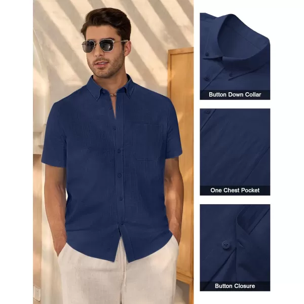 Alimens &amp; Gentle Mens Linen Shirt Short Sleeve Casual Cotton Button Down Shirts Collared Summer Beach Shirts