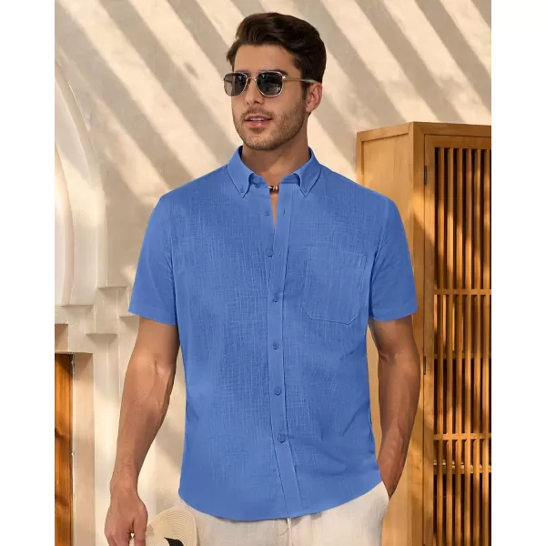 Alimens &amp; Gentle Mens Linen Shirt Short Sleeve Casual Cotton Button Down Shirts Collared Summer Beach Shirts