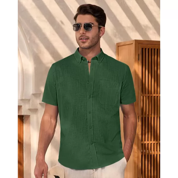 Alimens &amp; Gentle Mens Linen Shirt Short Sleeve Casual Cotton Button Down Shirts Collared Summer Beach Shirts