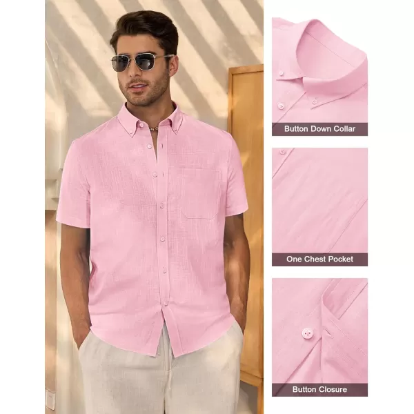 Alimens &amp; Gentle Mens Linen Shirt Short Sleeve Casual Cotton Button Down Shirts Collared Summer Beach Shirts