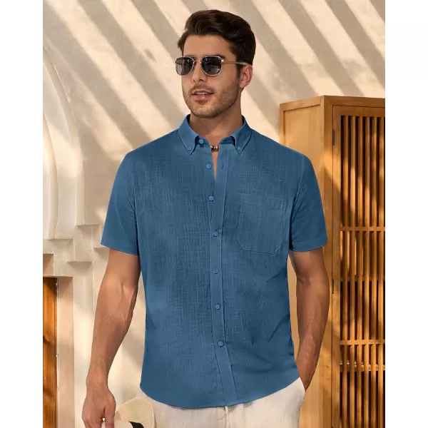 Alimens &amp; Gentle Mens Linen Shirt Short Sleeve Casual Cotton Button Down Shirts Collared Summer Beach Shirts
