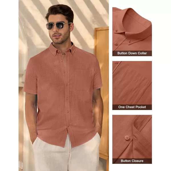 Alimens &amp; Gentle Mens Linen Shirt Short Sleeve Casual Cotton Button Down Shirts Collared Summer Beach Shirts