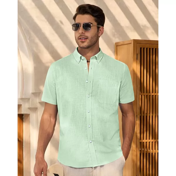 Alimens &amp; Gentle Mens Linen Shirt Short Sleeve Casual Cotton Button Down Shirts Collared Summer Beach Shirts