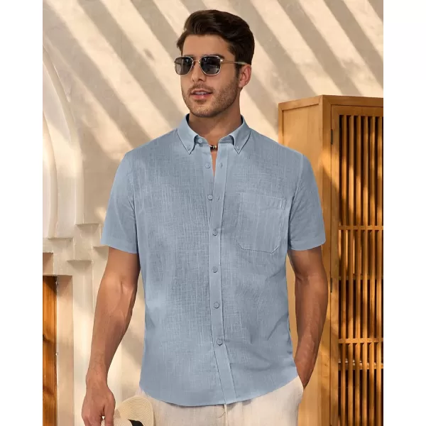 Alimens &amp; Gentle Mens Linen Shirt Short Sleeve Casual Cotton Button Down Shirts Collared Summer Beach Shirts